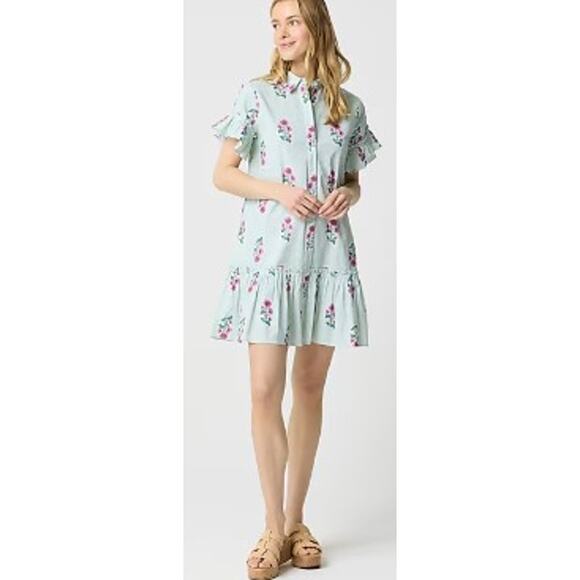 J. Crew Printed Ruffle-Sleeve Mini Shirt Dress Sz. 4 - Picture 1 of 8